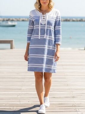 Vineyard Vines Cotton Yacht Stripe Tie Knit Dress Size L Nautical Preppy Beach